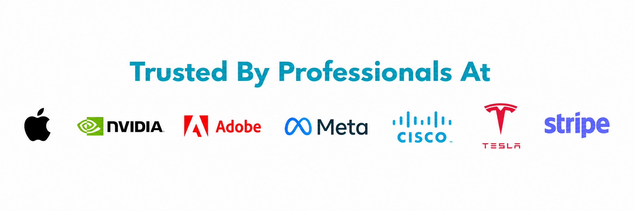 Trusted by professionals at Apple, NVIDIA, Adobe, Meta, Cisco, Tesla, and Stripe